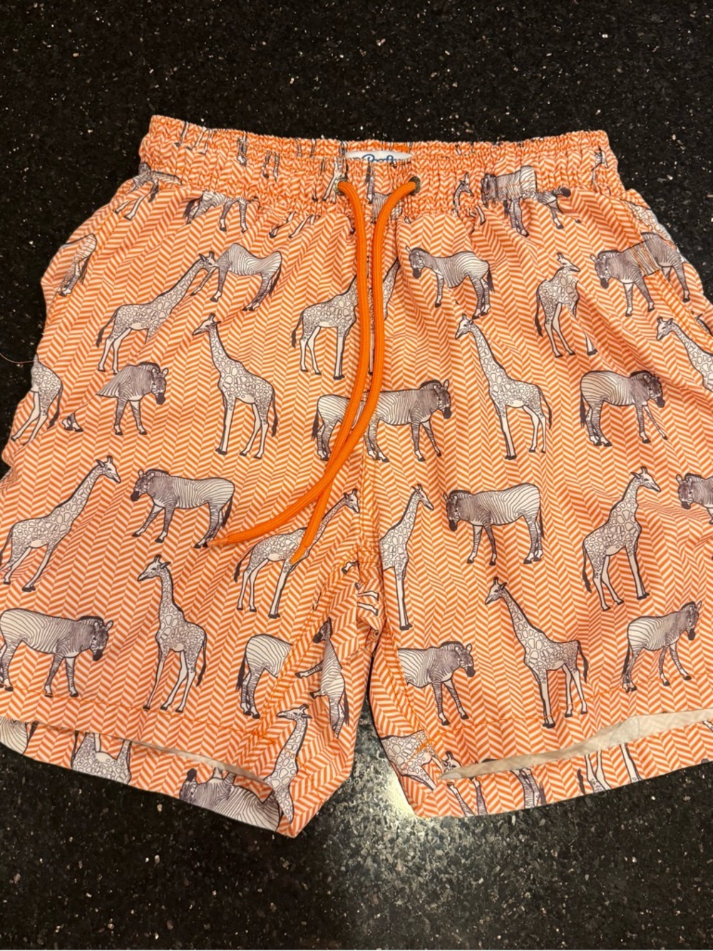Mr Swim Mens Swim Trunks Small Orange Safari Giraffe Zebra Print Lined Shorts